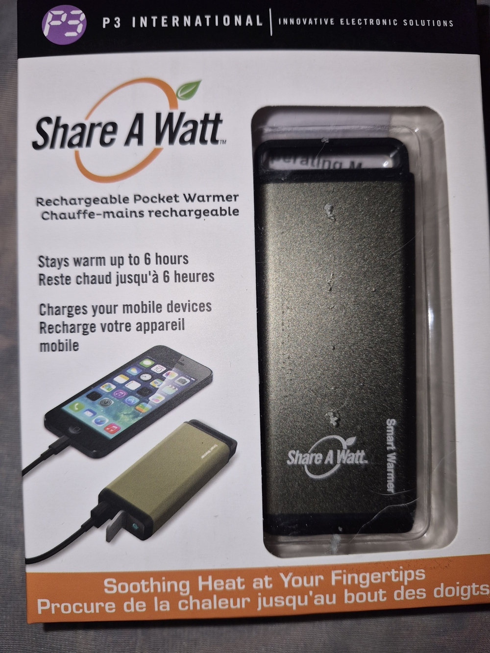 Rechargeable Pocket Warmer & Phone Charger — Black